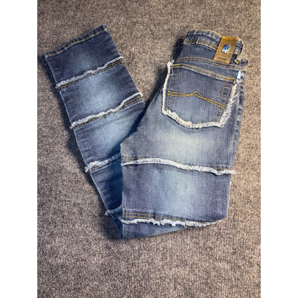 AZZURE Frayed Striped Jeans Womens Size 28 Blue Denim Contrast Stitch Low Waist